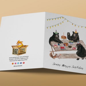 Black Bear Birthday Cards For Her Picnic Kids Birthday Party Card Whimsical Woodland Animals Birthday Card Funny Liyana Studio image 6