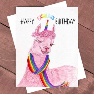 Absolute Fabulous Sassy Llama verjaardagskaarten voor hem, Rainbow Unicorn Alpaca Bday Card voor haar, LGBT Gay Pride grappige verjaardagskaarten van liefde