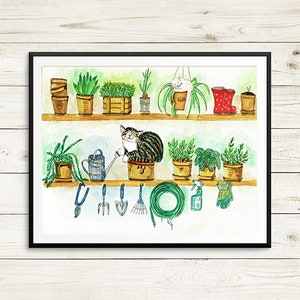 Plant Lady Is The New Cat Lady, Cat Art, Garden Art, Watercolor Art, Cat Print Watercolor Print Nursery Decor, Garden Decor, Botanical Print image 6