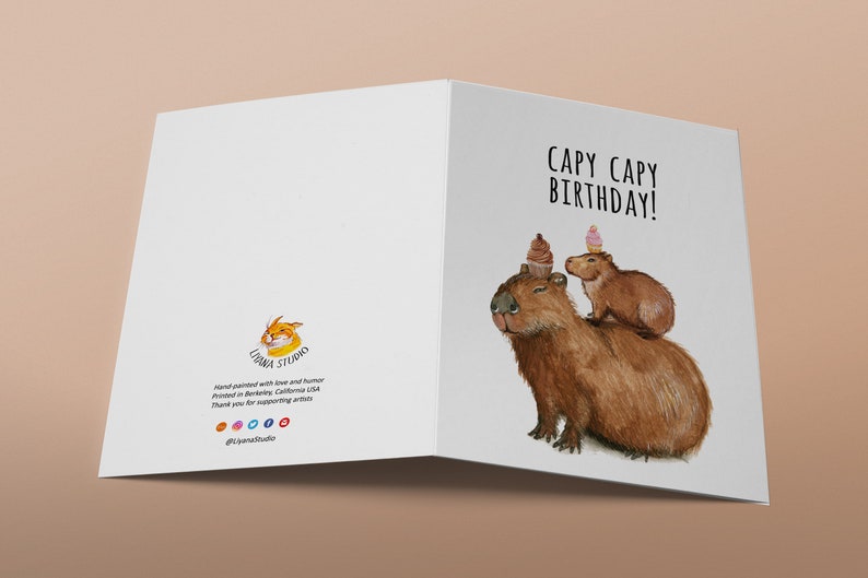 Capybara Birthday Card For Friends Capy Birthday Puns Mom And Baby Birthday Cards Funny image 5