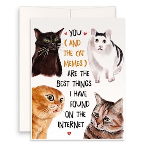 Carte de Saint-Valentin drôle avec chat et même pour mari - Carte d'anniversaire de rencontre en ligne pour petit ami sur Internet - Liyana Studio Handmade Greetings
