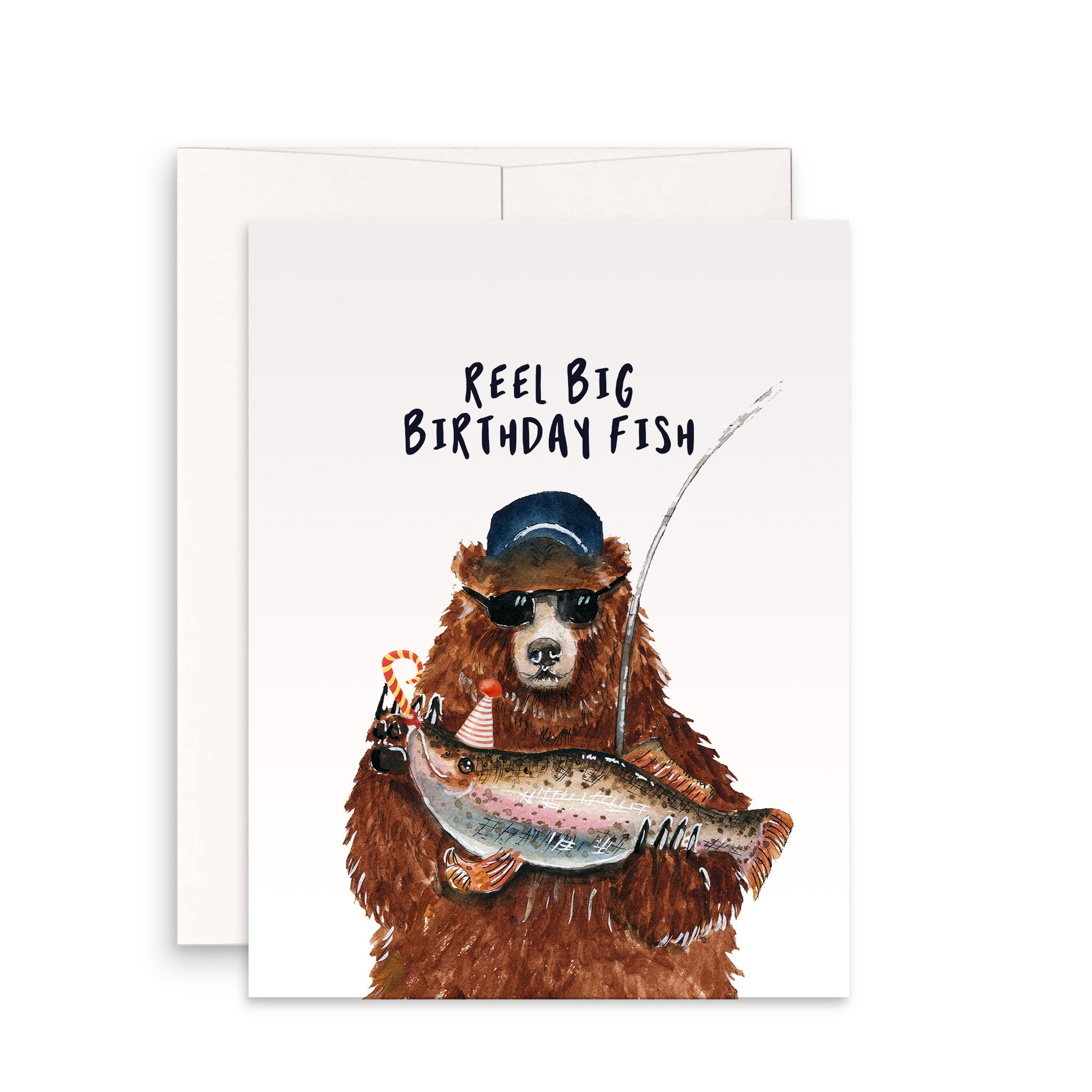Fishing Bear Birthday Cards Funny Reel Big Fish Dad Birthday Card for Men 