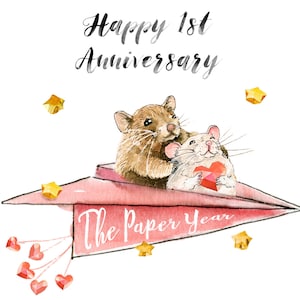 Carte premier anniversaire - Cadeau d'anniversaire en papier - Joli couple de souris pour mari, petit ami image 3