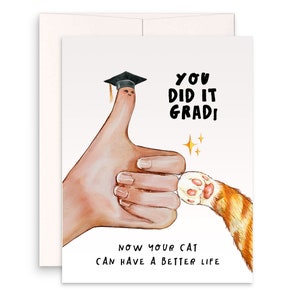 Carte de remise de diplôme amusante pouce levé pour la promotion 2025 - Cartes de remise de diplôme orange chat pour les amoureux des chats - Voeux faits main Liyana Studio