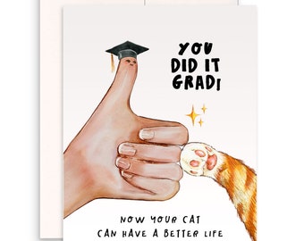 Carte de remise de diplôme amusante pouce levé pour la promotion 2024 - Cartes de remise de diplôme orange chat pour les amoureux des chats - Liyana Studio