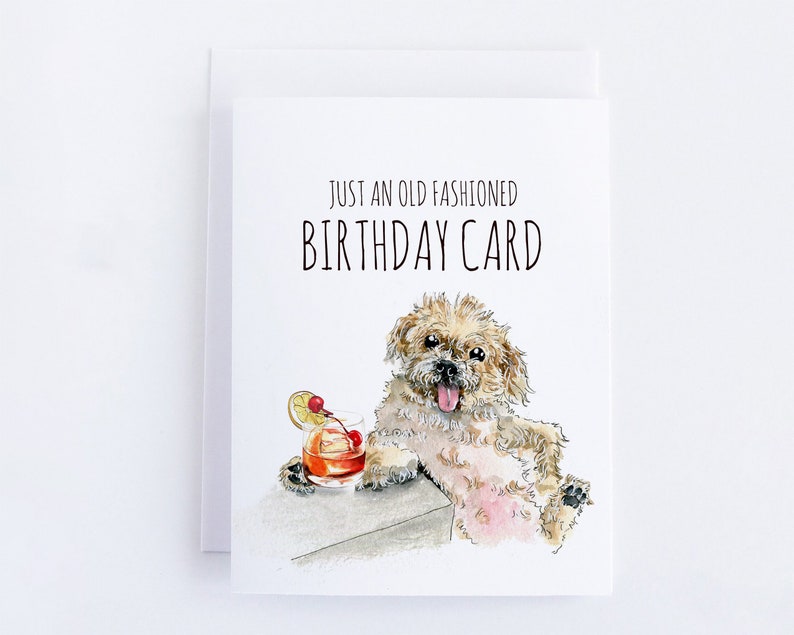 Funny Birthday Card Old Fashioned Cocaktail Bichon Frise Dog Birthday Version