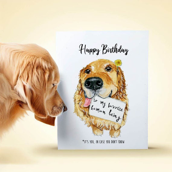 Biglietto di auguri personalizzato per compleanno, formato A5, con cappello di cane Golden Retriever