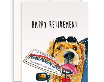 Dog Retirement Card - Coworker Leaving Farewell Cards - New Adventure Golden Retriever