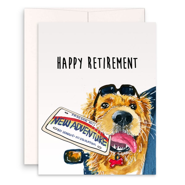 Dog Retirement Card - Coworker Leaving Farewell Cards - New Adventure Golden Retriever