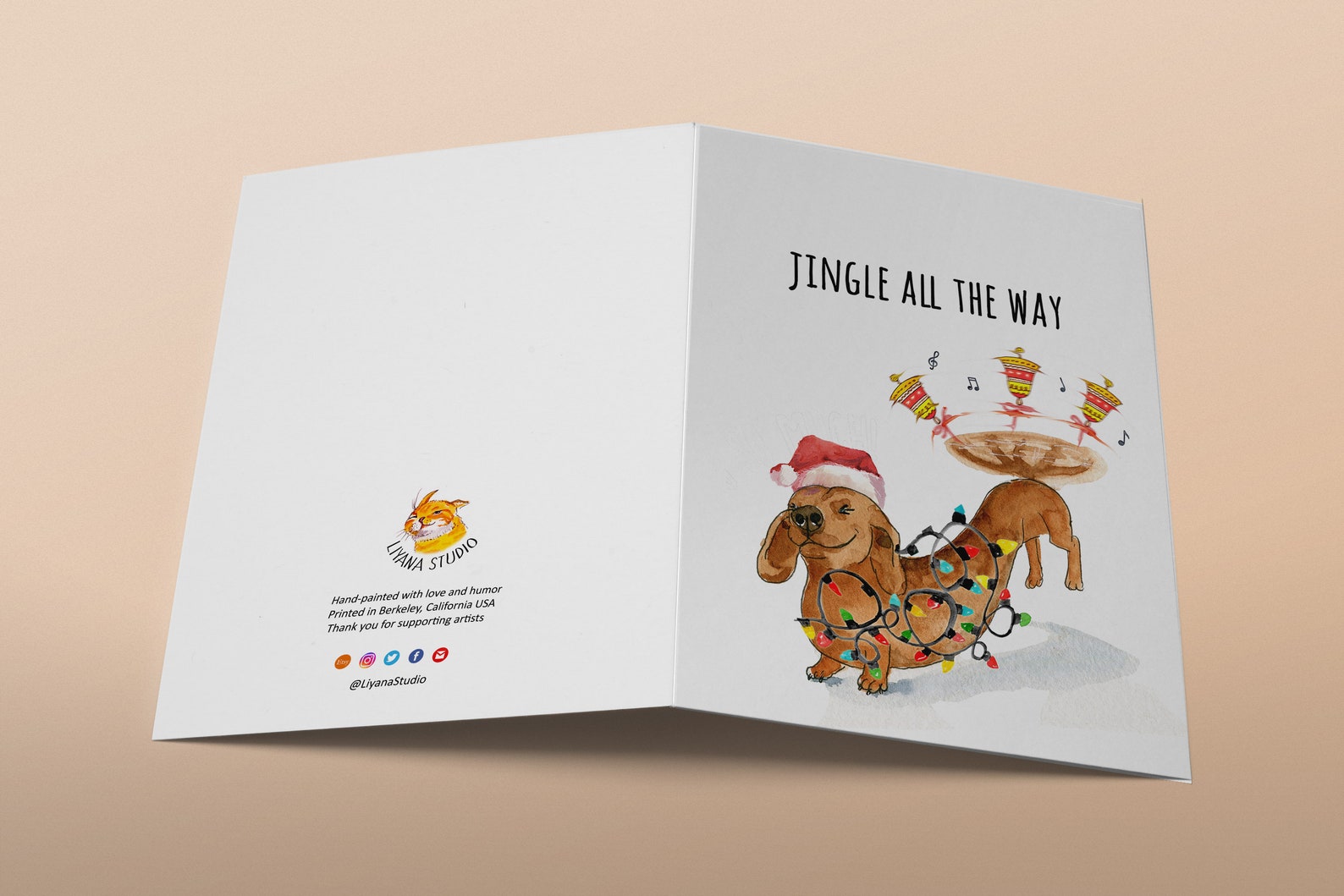 Dachshund Christmas Card Funny - Wiener Dog Jingle All the Way - Liyana ...