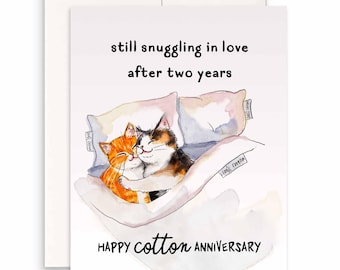 Cotton Sheet 2nd Anniversary Card For Husband Wife - Cats Love Card - Cotton Anniversary Gift For Him - Funny Anniversary Card For Boyfriend