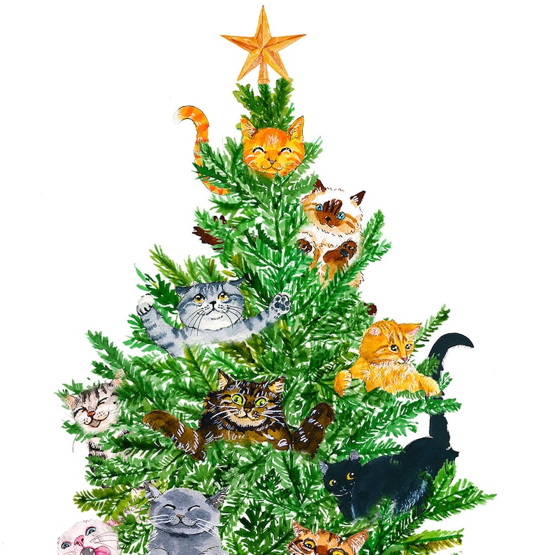 Cat Christmas Tree Card Funny Cat Lover Gift for Friends - Etsy