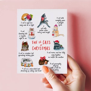 Funny Cat Christmas Cards 12 Days Of Christmas Gifts For Cat Lovers Handmade By Liyana Studio Greeting Cards image 5