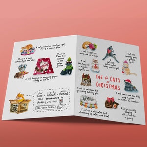 Funny Cat Christmas Cards 12 Days Of Christmas For Cat Lovers NEW back & front