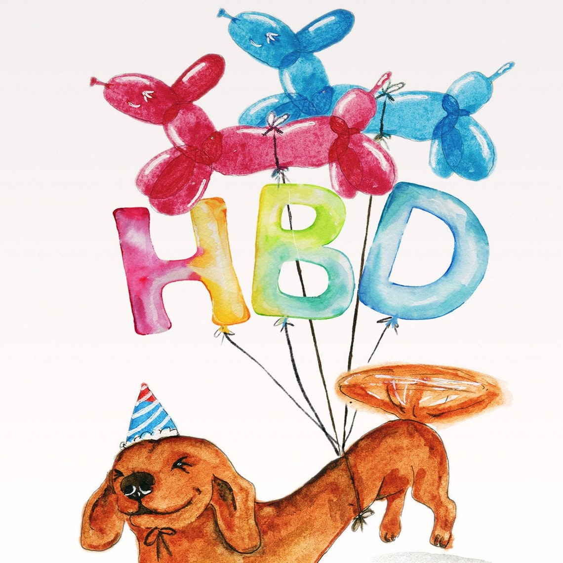 Wiener Balloons Dog Birthday Card Funny - Dachshund Doxie Birthday ...