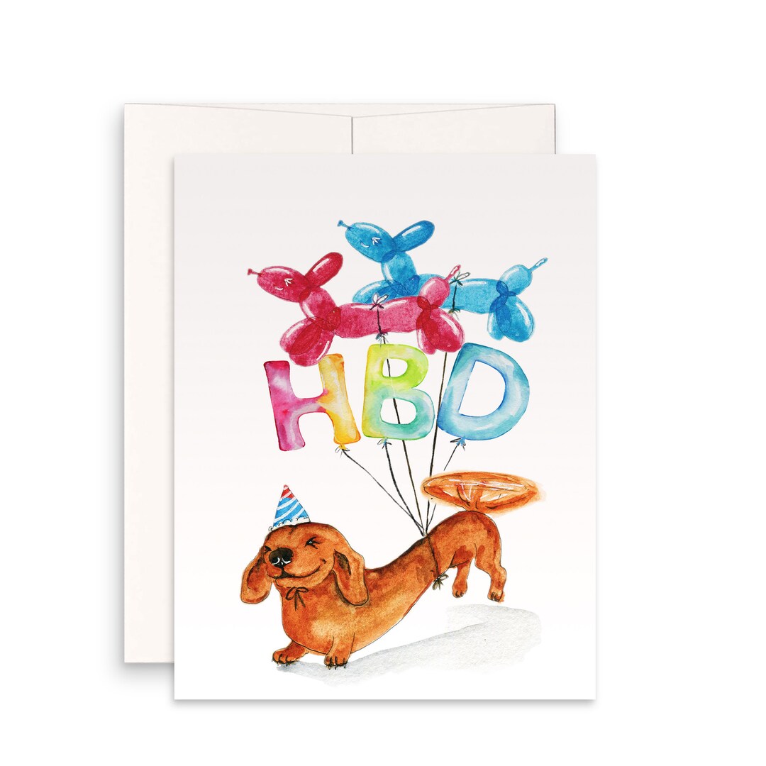 Wiener Balloons Dog Birthday Card Funny - Dachshund Doxie Birthday ...