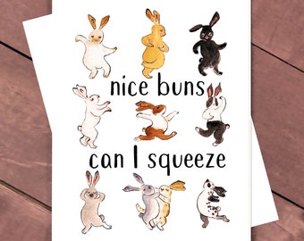 Nice Buns Can I Squeeze Funny Valentines Day Card For Him, Naughty Love Card For Girlfriend, Sexy Bunny Love Card For Husband, Butt Cards