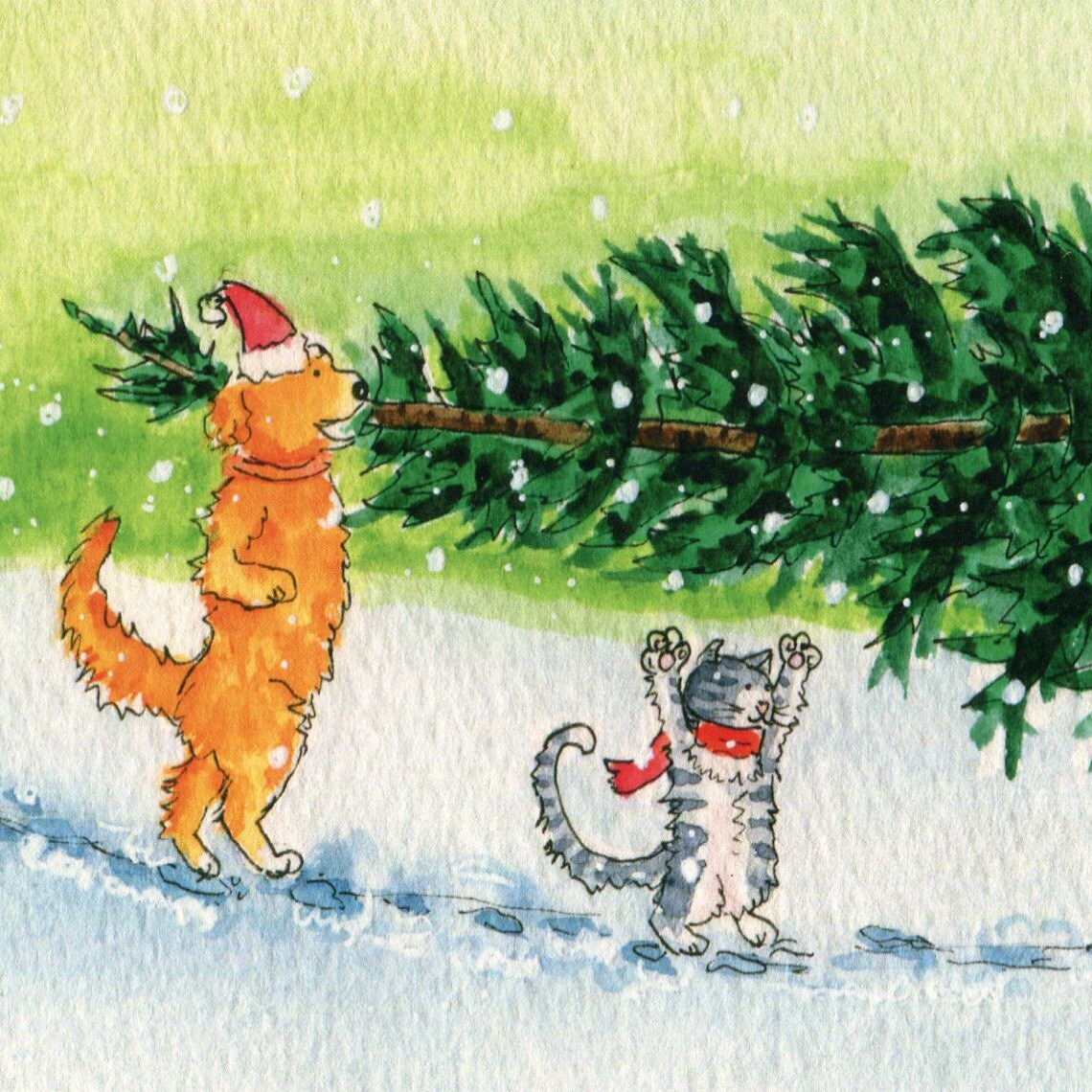 Funny Dog Cat Christmas Card for Friend - Snowy Winter Xmas Tree - Etsy
