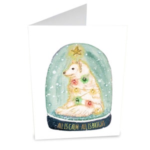 Samojede Hund Weihnachtskarte, Schneekugel Weihnachtskarte, Silend Night White Christmas, Feiertagskarte, Merry Christmas Dog Card