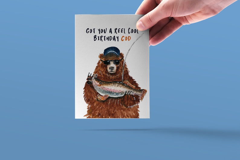 Father's Day Cod Fish Card Pun Fishing Grizzly Bear Papa