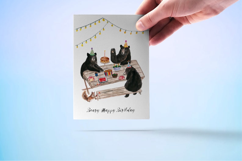 Black Bear Birthday Cards For Her Picnic Kids Birthday Party Card Whimsical Woodland Animals Birthday Card Funny Liyana Studio image 7