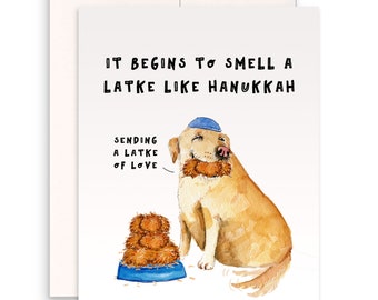 Latkes Dog Funny Hanukkah Cards Set - Latke Love Chanukah Cards For Dog Lovers - Handmade Greeting Cards By Liyana Studio