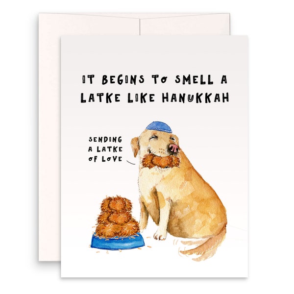 Latkes Dog Funny Hanukkah Cards Set - Latke Love Chanukah Cards For Dog Lovers - Handmade Greeting Cards By Liyana Studio