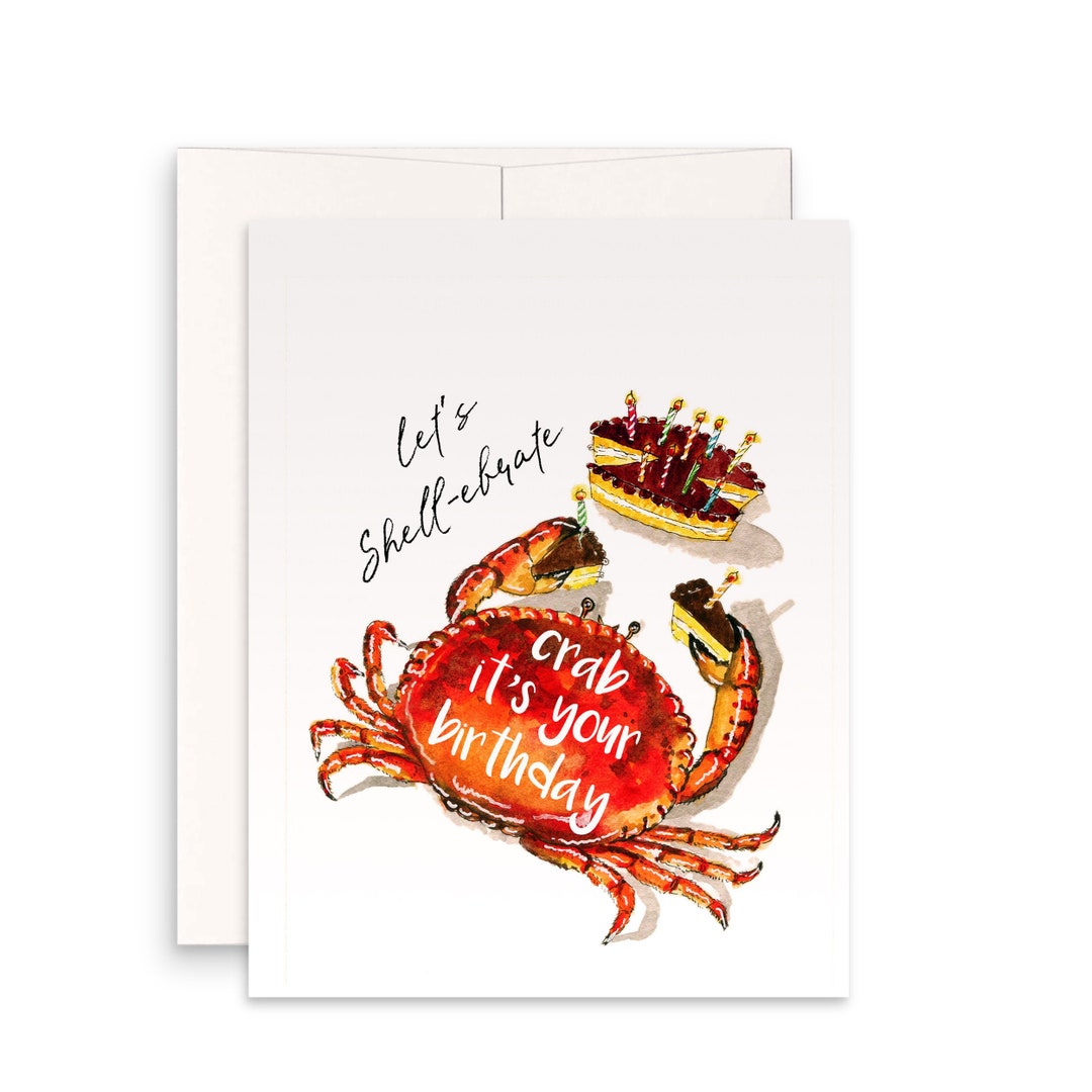 Crab Cake Birthday Cards Funny Shellebration Punny Birthday Gift for