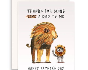 Lion Cat stiefvader vaderdagkaart van stiefkind - kat verjaardagskaart voor bonus papa cadeau - Liyana Studio Greetings Handmade
