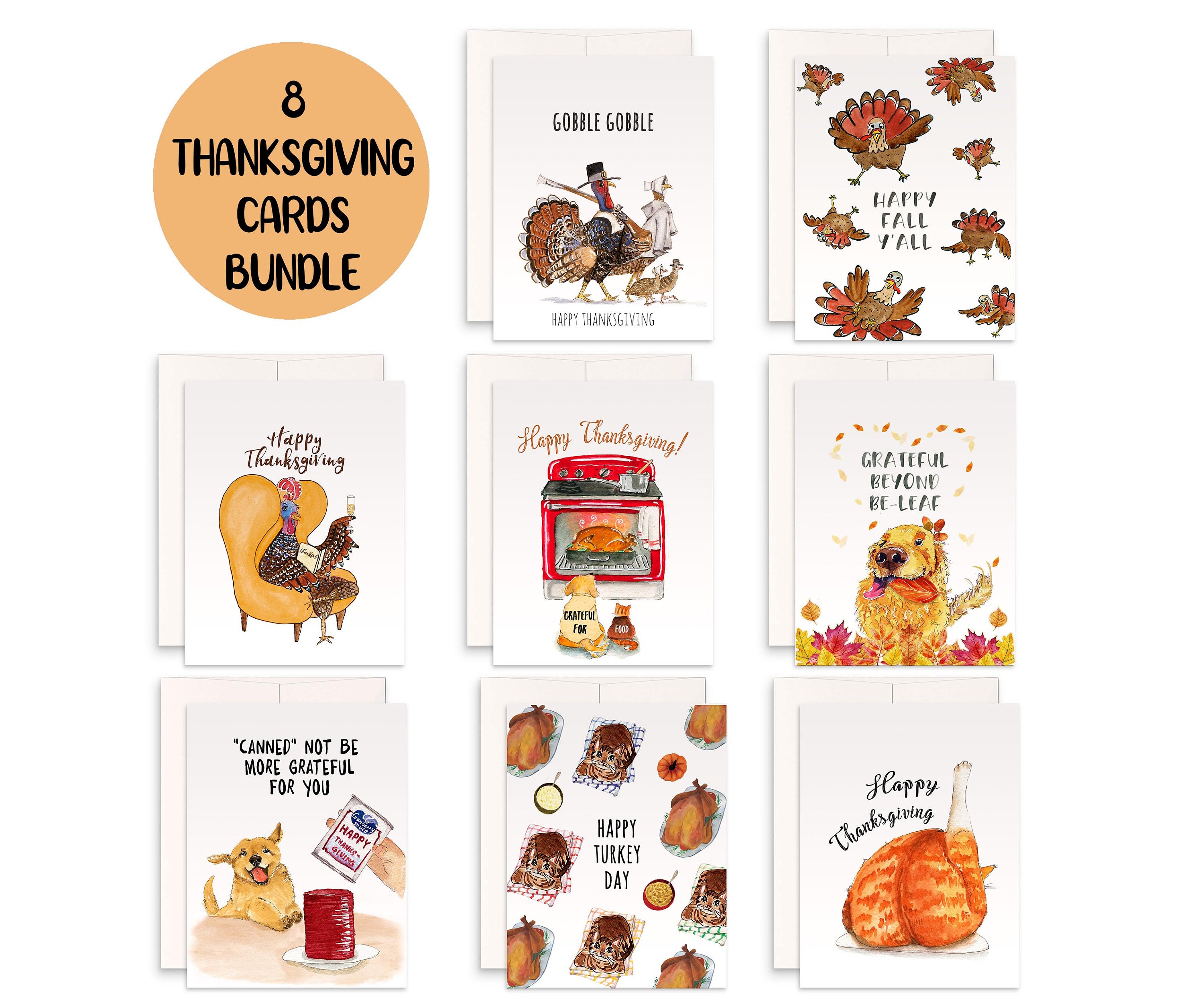 Funny Thanksgiving Cards Pack - Fall Holiday Greeting Cards Set for ...