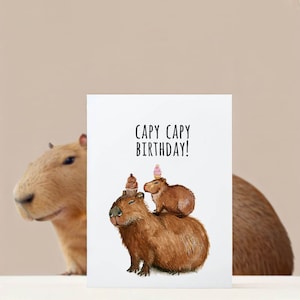 Capybara Birthday Card For Friends Capy Birthday Puns Mom And Baby Birthday Cards Funny image 3