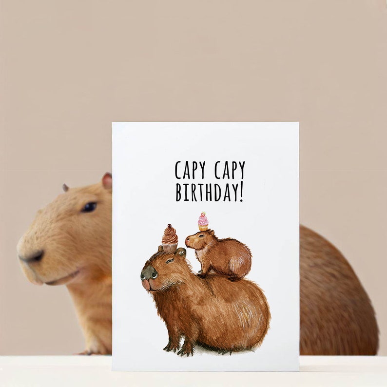 Capybara Birthday Card For Friends Capy Birthday Puns Mom And Baby Birthday Cards Funny image 3