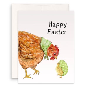 Oeufs de Pâques au poulet printanier - Cartes de Pâques amusantes pour les enfants - Cartes de voeux Liyana Studio faites main