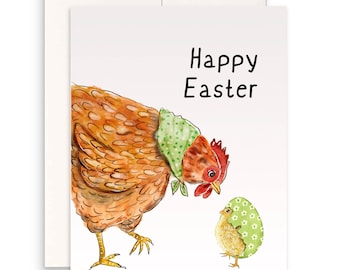 Spring Chicken Easter Eggs Card - Funny Easter Cards For Kids - Liyana Studio Greeting Cards Handmade