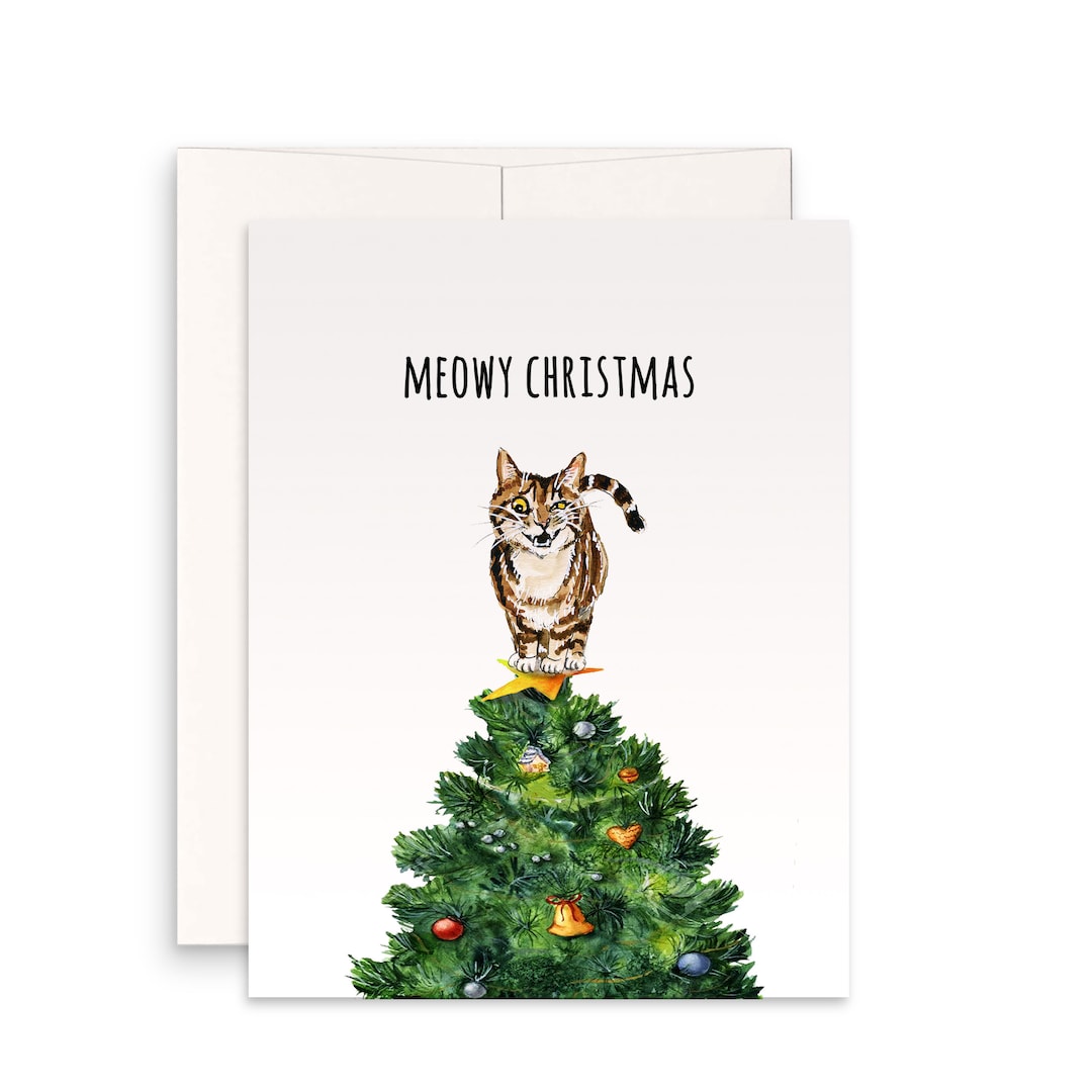Naughty Cat Christmas Card for Her - Merry Christmas Tree - Etsy