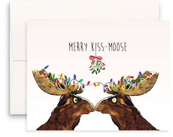 Funny Christmas Card For Boyfriend - Merry Kiss Moose Under Mistletoe