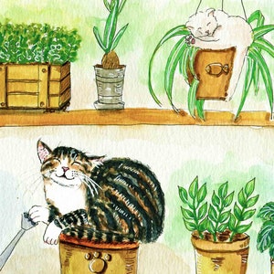 Plant Lady Is The New Cat Lady, Cat Art, Garden Art, Watercolor Art, Cat Print Watercolor Print Nursery Decor, Garden Decor, Botanical Print image 3