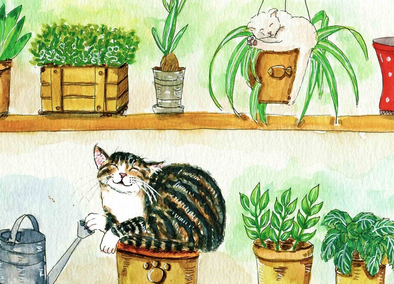 Plant Lady Is The New Cat Lady, Cat Art, Garden Art, Watercolor Art, Cat Print Watercolor Print Nursery Decor, Garden Decor, Botanical Print image 3