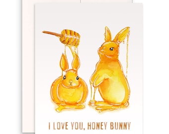 Honey Bunny Love Card For Husband - Cute Valentine Cards For Rabbit Lover Gift