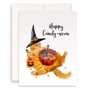 Orange Katze Halloween Karten lustig - Happy Halloween Candy Geschenk - Herbst Grüße für Freunde