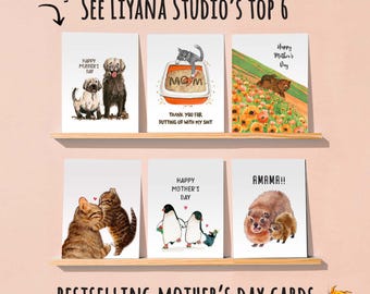 Artery8 Biglietto D'auguri Artistico Gatto Malinconico | Cartolina Bianca Per Compleanno Donna