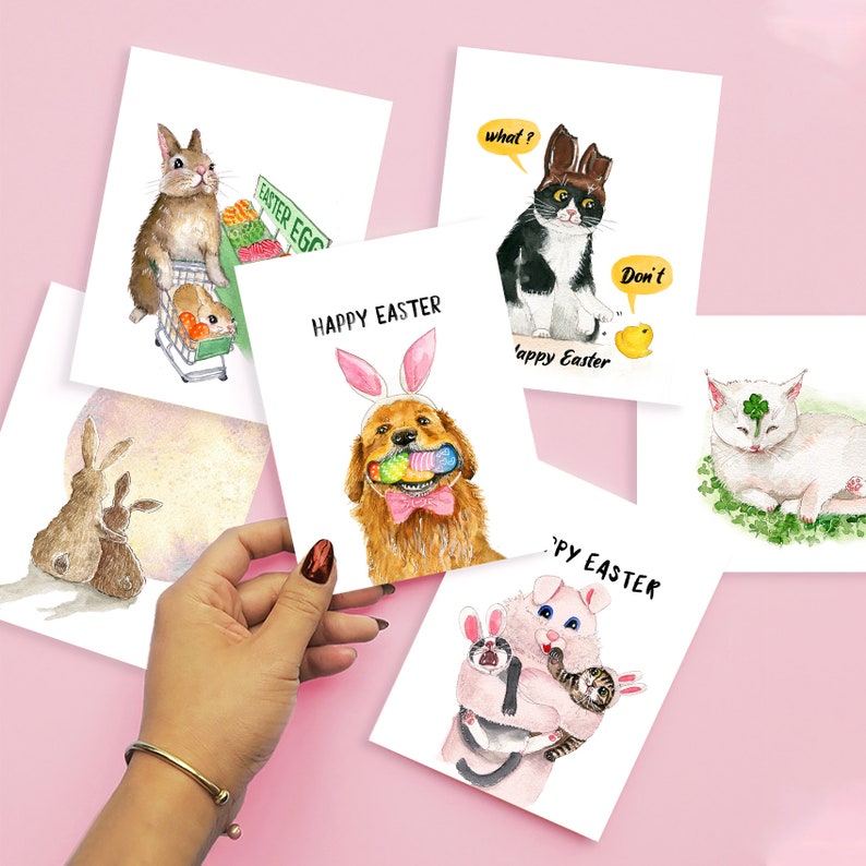Rabbit Friendship Cards Shadow Puppet Bunny Says Hi Funny Easter Card Pack image 6