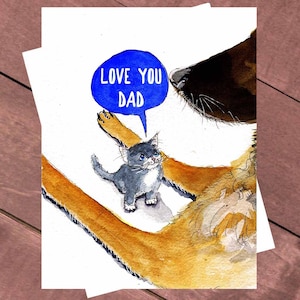 Je t'aime papa du chat, carte de fête des pères heureuse pour papa, carte d'anniversaire de papa de chien, beau-père fête des pères, carte de papa de chat adopté enfant amour papa