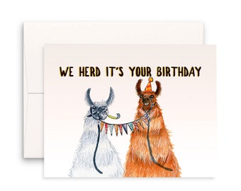 Llamas Couple Funny Birthday Card For Friend - We Herd It's Your Birthday