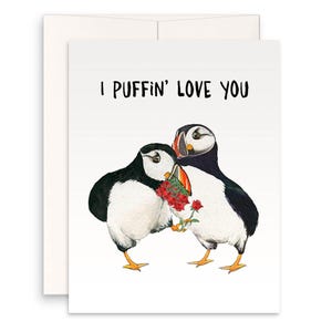 Carte d'anniversaire drôle de oiseau macareux pour mari - Je t'aime macareux carte de Saint Valentin pour petit ami - Liyana Studio