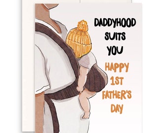 1st Fathers Day Cards From Wife To Husband - Daddyhood Suites You - Happy First Fathers Day Gift For First Time Dad