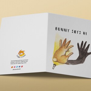 Rabbit Friendship Cards Shadow Puppet Bunny Says Hi Funny Easter Card Pack image 5