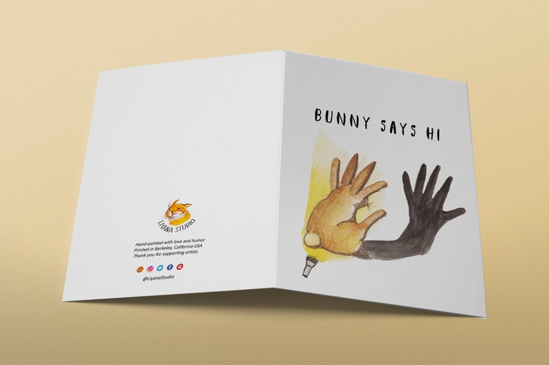 Rabbit Friendship Cards Shadow Puppet Bunny Says Hi Funny Easter Card Pack image 5