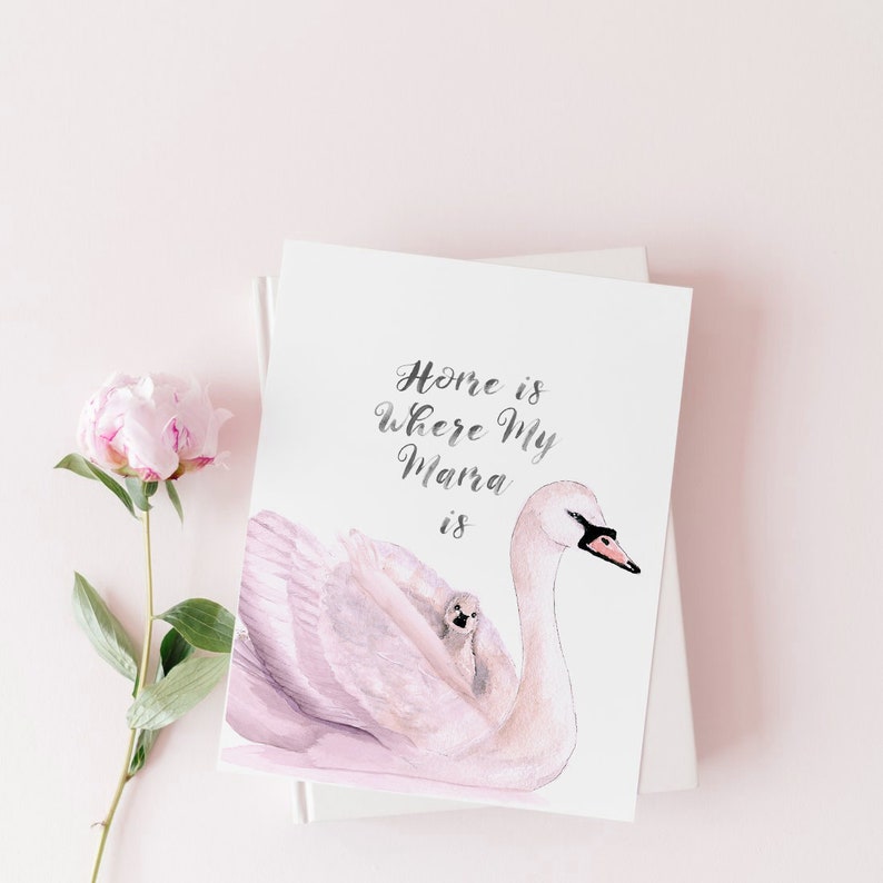 Swan Mom and Baby Mother's Day Card Funny - Home is Where Mom is ...
