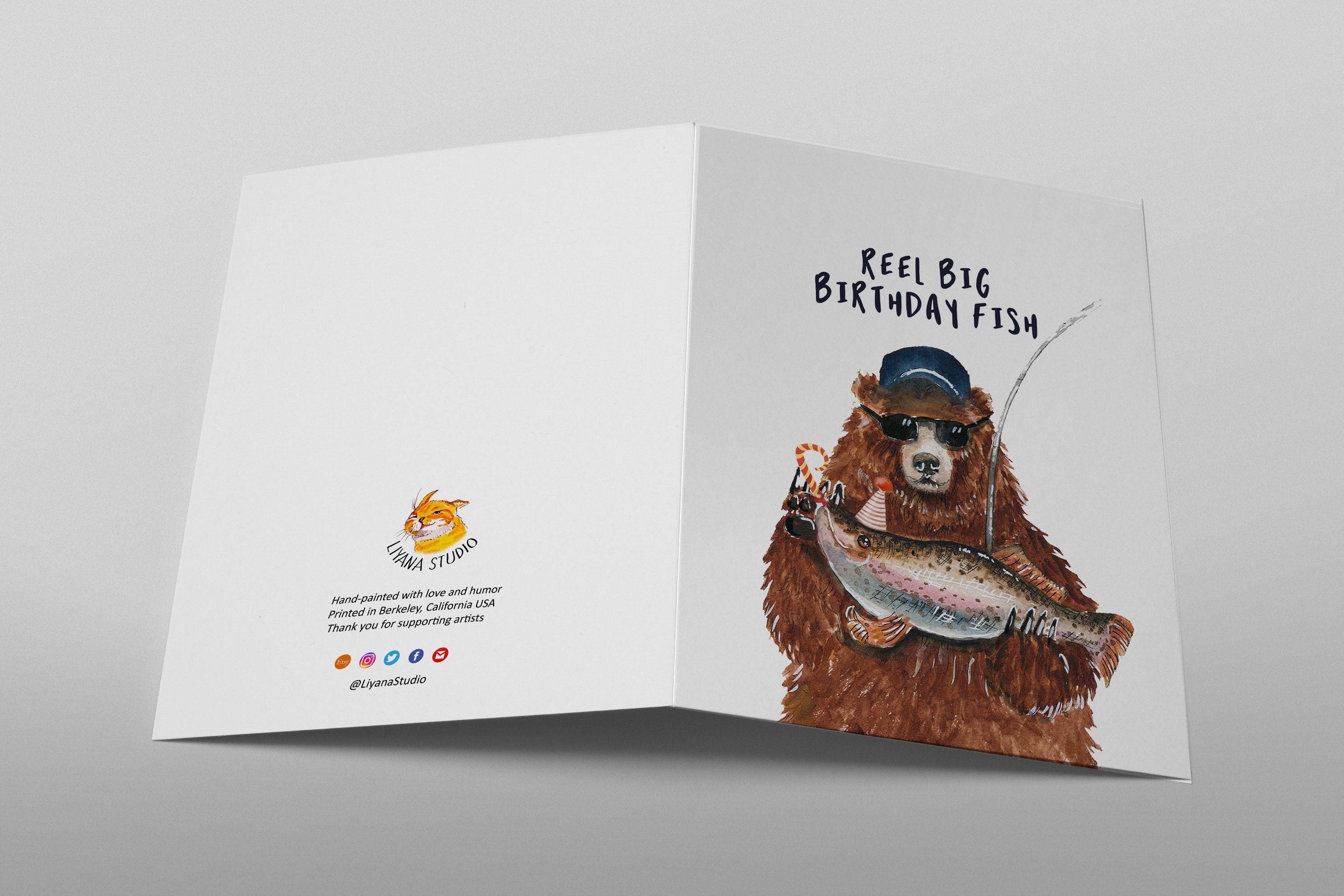 Fishing Bear Birthday Cards Funny - Reel Big Fish Dad Birthday Card for ...